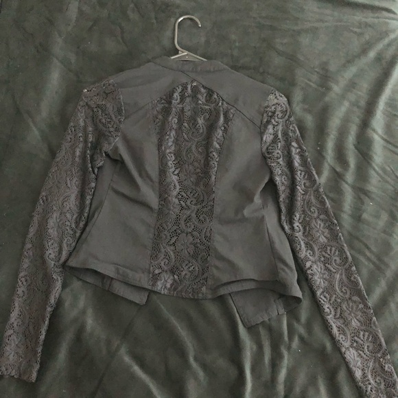 Black Blazer with Lace and Zipper Detailing - Picture 2 of 2